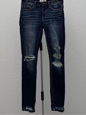 BKE Women’s Skinny Jeans - Dark Blue Distressed